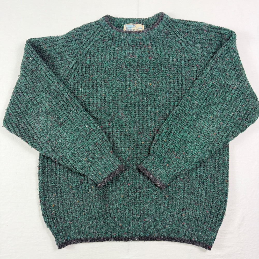 Aeropostale Sweater Medium Green Fleck Chunky Knit Wool Blend Crewneck Pullover